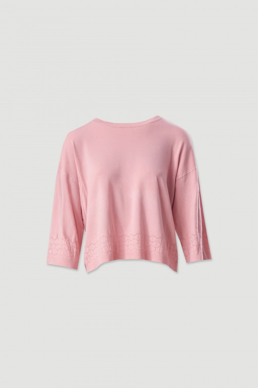 Camisola de malha fluida com detalhe perfurado