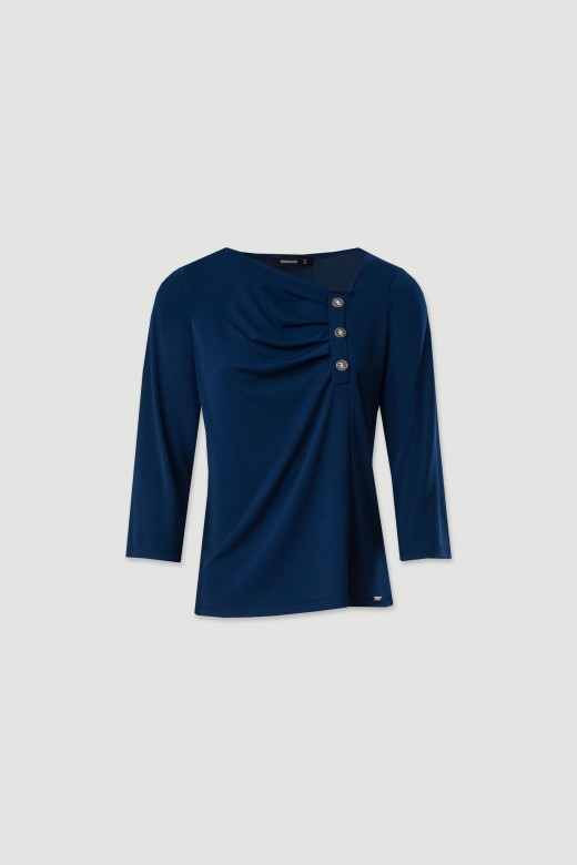 Camisola de malha com drapeado e botes