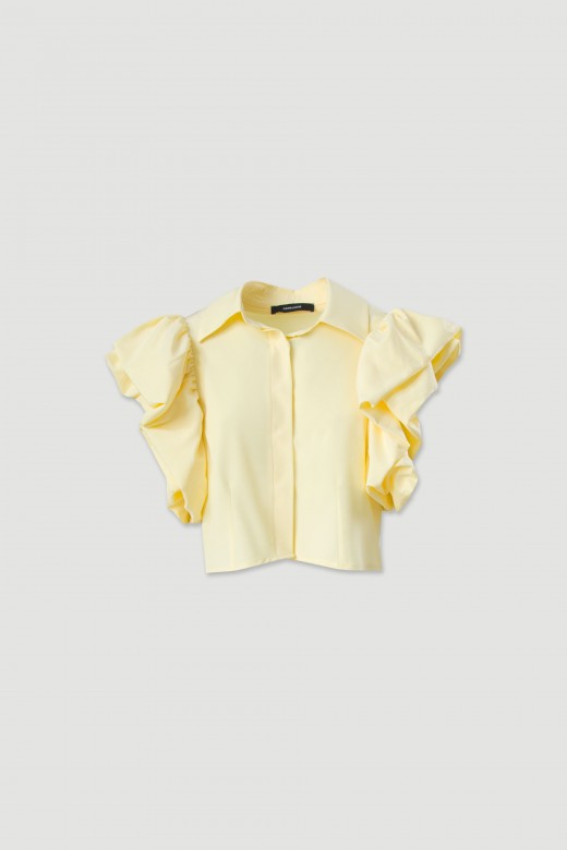 Blusa curta com manga dupla em folhos