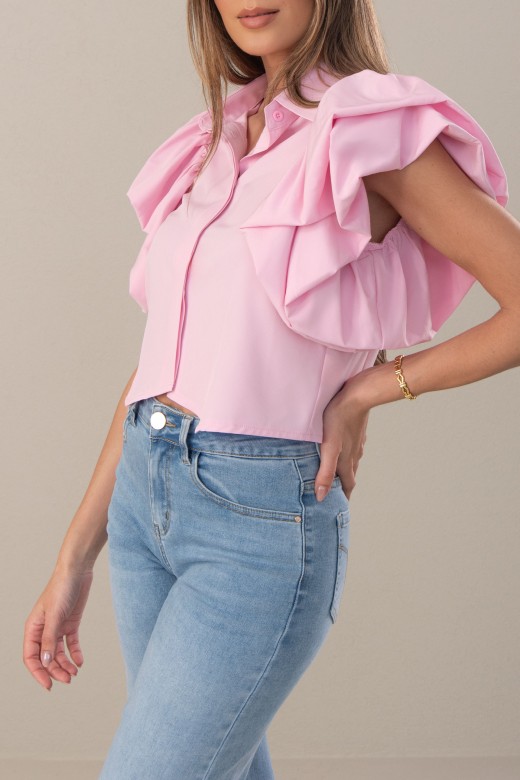 Blusa curta com manga dupla em folhos