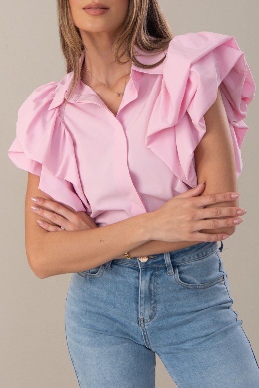 Blusa curta com manga dupla em folhos
