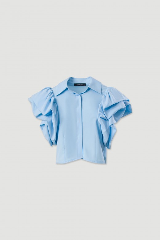 Blusa curta com manga dupla em folhos
