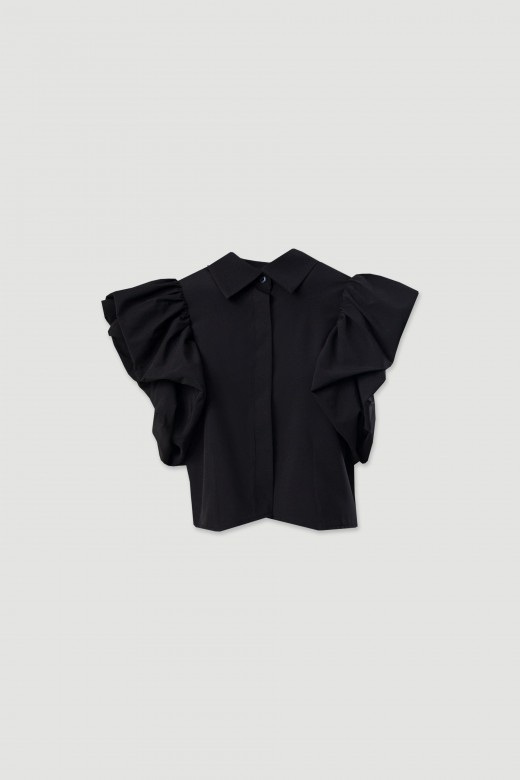 Blusa curta com manga dupla em folhos