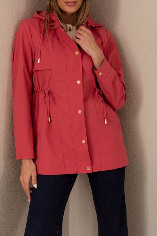Parka com capuz e cintura ajustvel