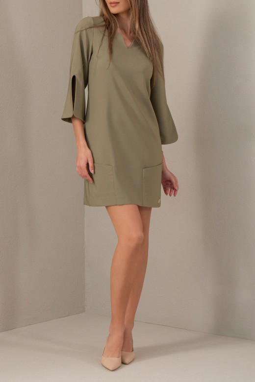 Vestido manga 3/4 pormenor de bolsos