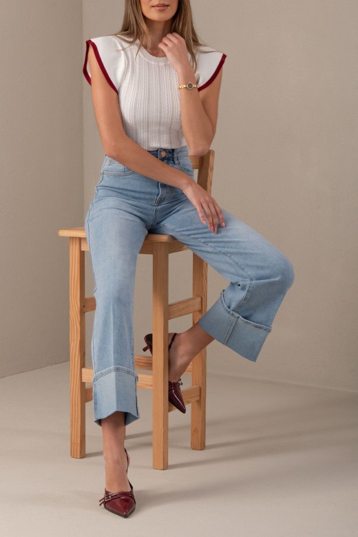 Camisola em malha trabalhada e manga curta