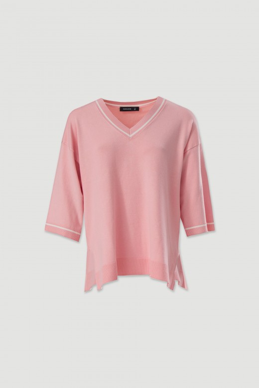 Camisola de malha fluida com detalhe de tira a contrastar