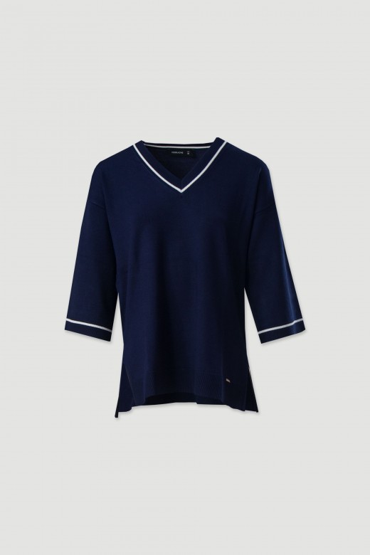 Camisola de malha fluida com detalhe de tira a contrastar