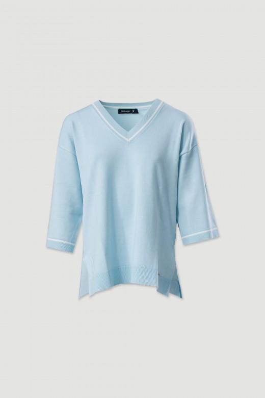Camisola de malha fluida com detalhe de tira a contrastar