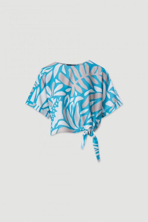 Tnica fluida estampada com detalhe de n