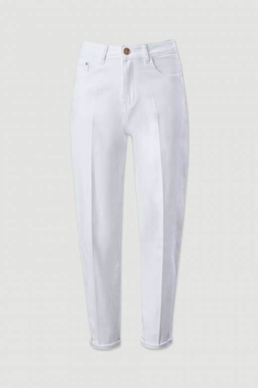 Mom fit jeans com mistura de algodo