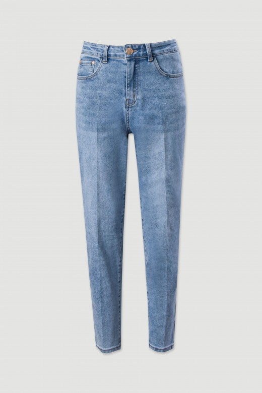 Jeans de cintura subida com corte direito
