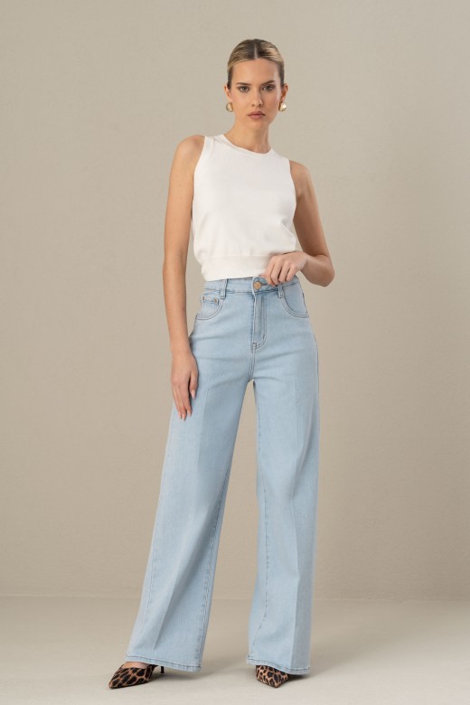 Jeans wide leg de cintura subida