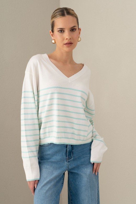 Camisola curta de malha com riscas