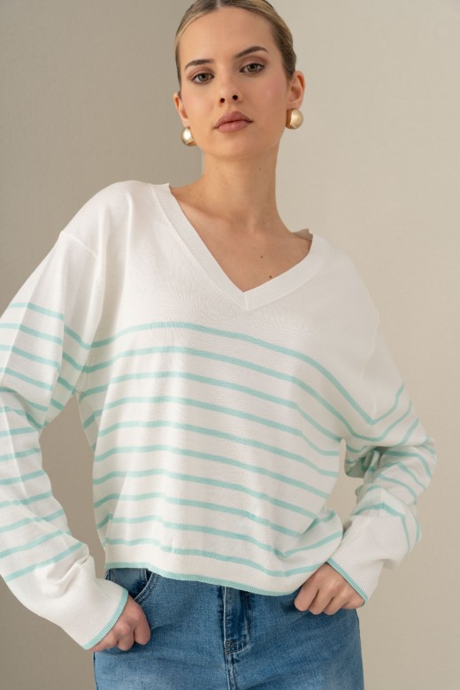 Camisola curta de malha com riscas