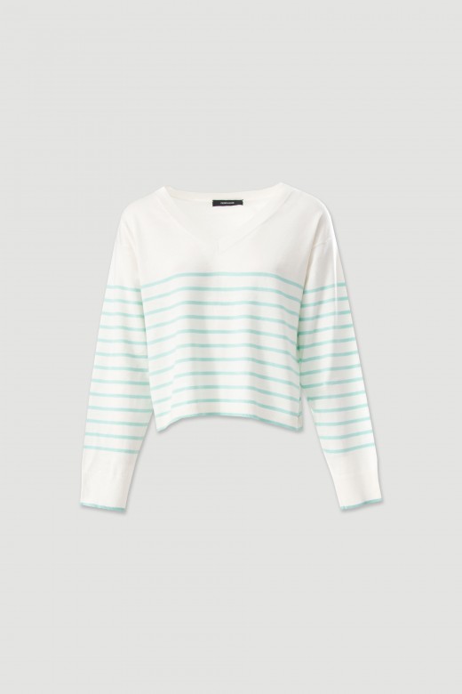 Camisola curta de malha com riscas