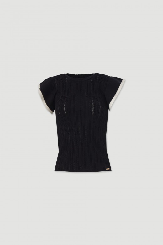 Camisola em malha trabalhada e manga curta