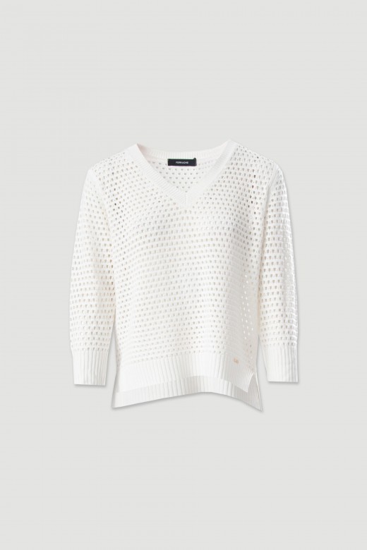 Camisola de malha perfurada assimtrica