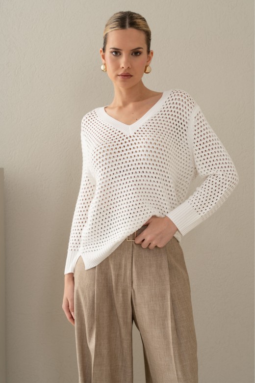 Camisola de malha perfurada assimtrica