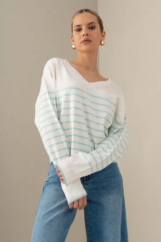 Camisola curta de malha com riscas