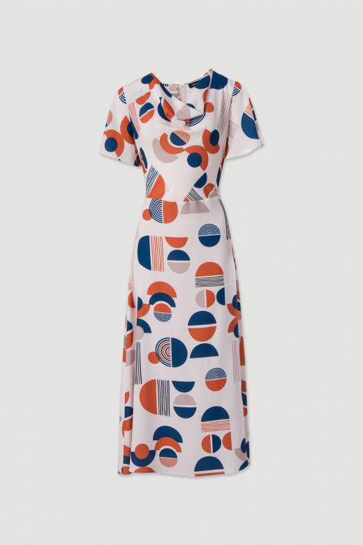Vestido midi com estampado geomtrico
