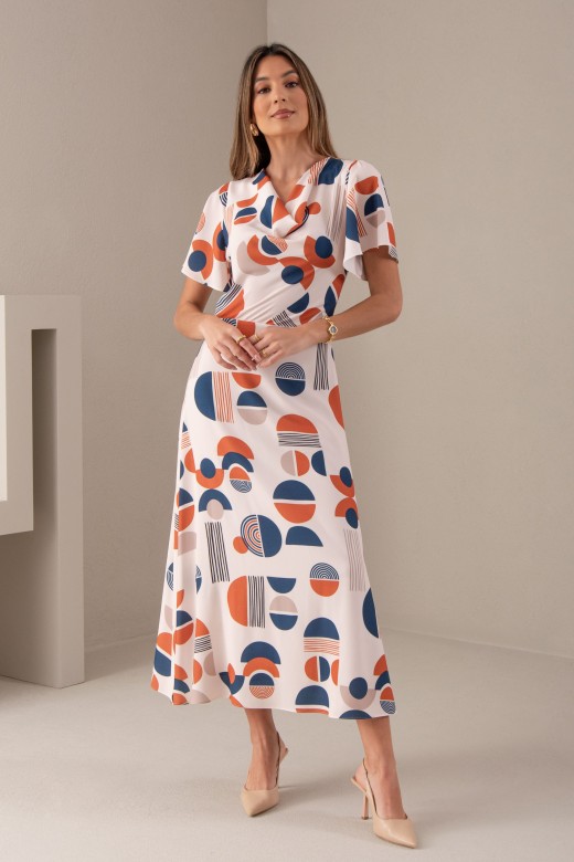 Vestido midi com estampado geomtrico