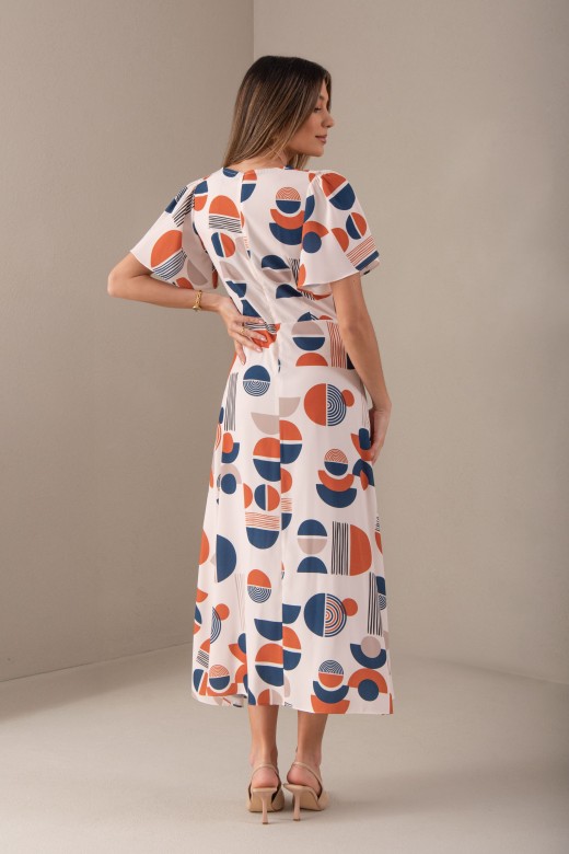 Vestido midi com estampado geomtrico