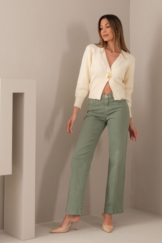 Straight jeans com mistura de algodo