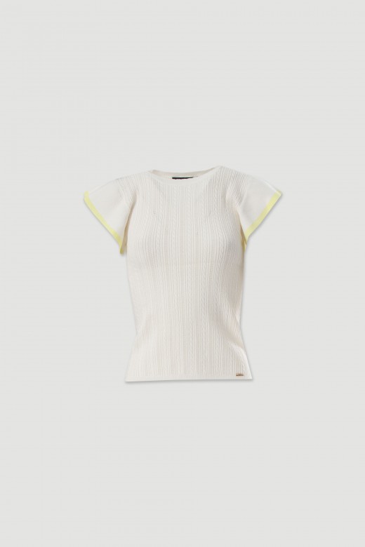 Camisola em malha trabalhada e manga curta