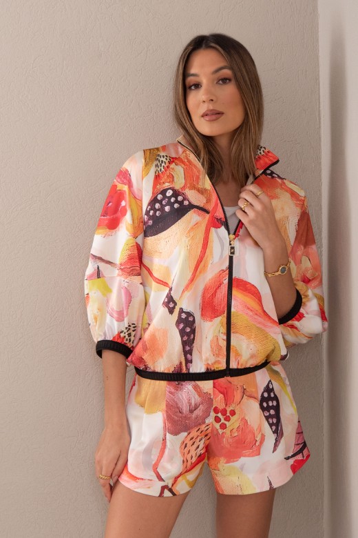Satin printed jacket with 3/4 sleeves