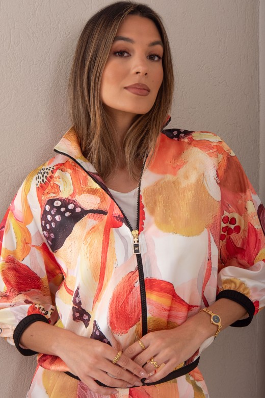 Satin printed jacket with 3/4 sleeves