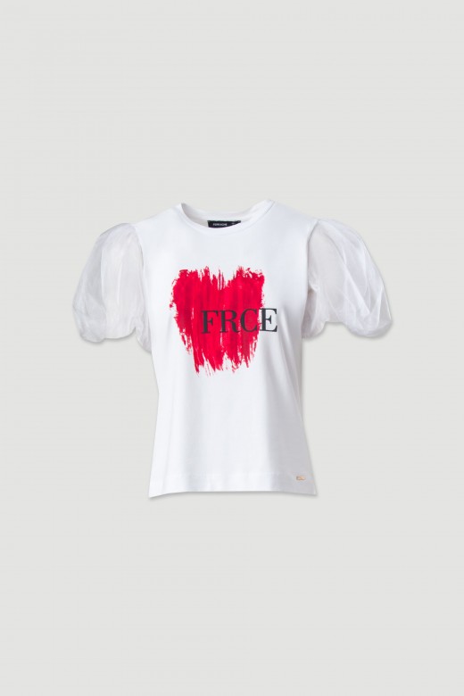 T-shirt com manga em tule
