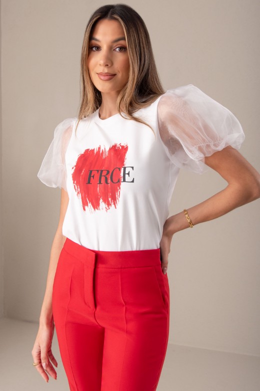 T-shirt com manga em tule