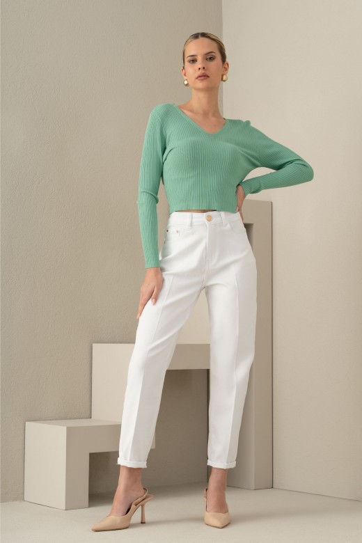 Mom fit jeans com mistura de algodo