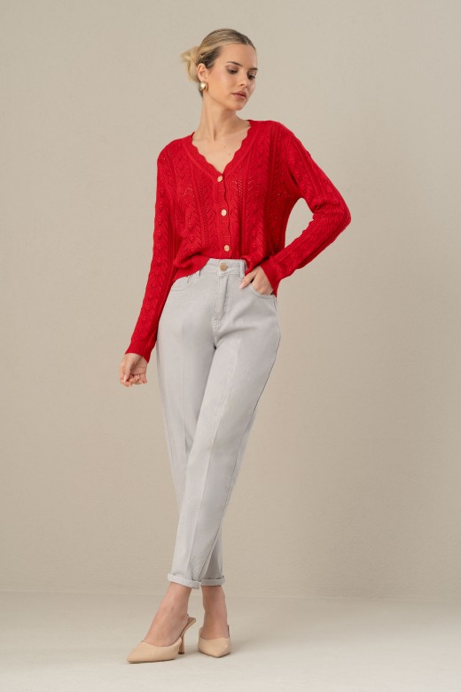 Mom fit jeans com mistura de algodo