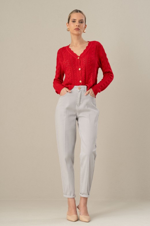 Mom fit jeans com mistura de algodo
