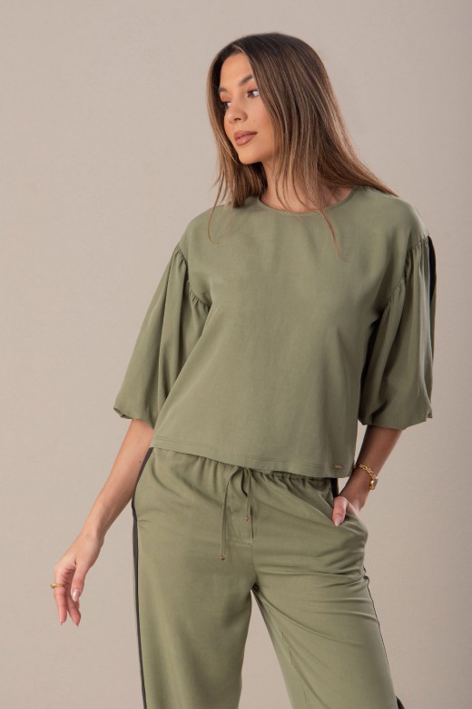 Camisola curta de manga abalonada