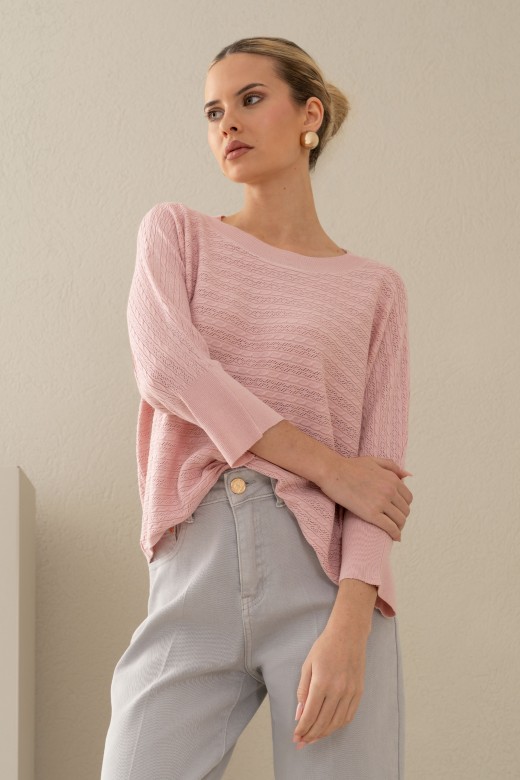 Camisola de malha trabalhada com manga 3/4