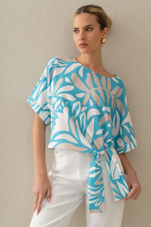 Tnica fluida estampada com detalhe de n