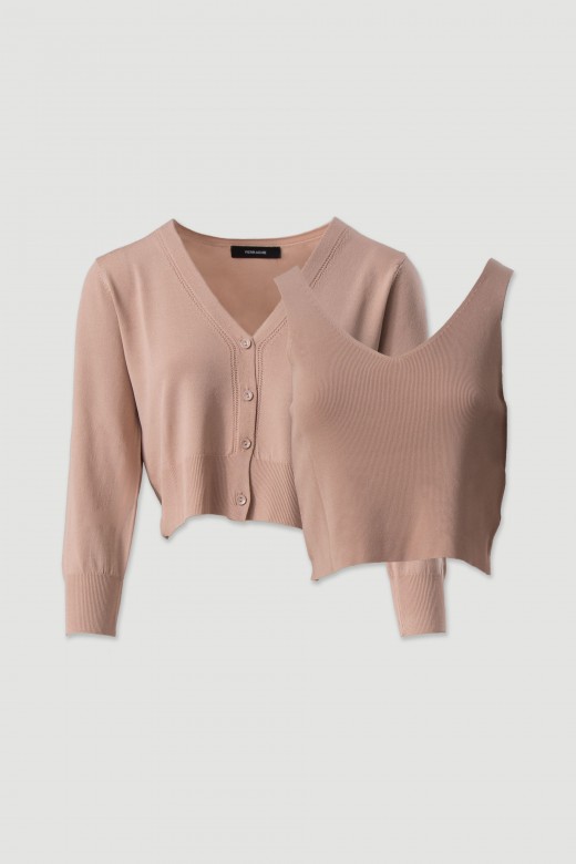 Conjunto de malha fina: casaco curto com top