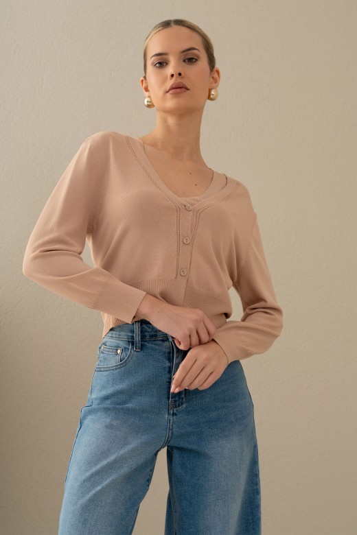 Conjunto de malha fina: casaco curto com top