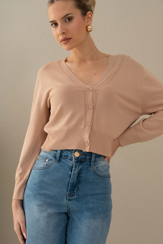 Conjunto de malha fina: casaco curto com top