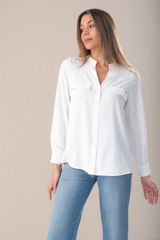 V-neck blouse with pocket detail