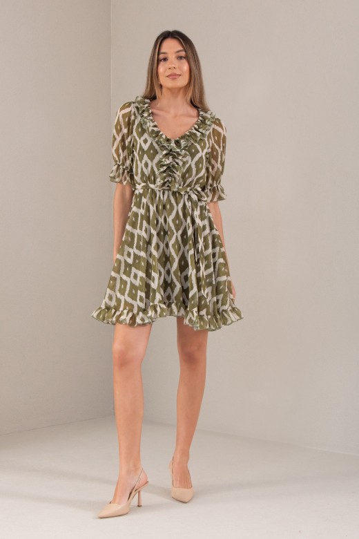 Robe courte imprime avec fronces