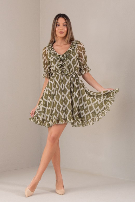 Robe courte imprime avec fronces