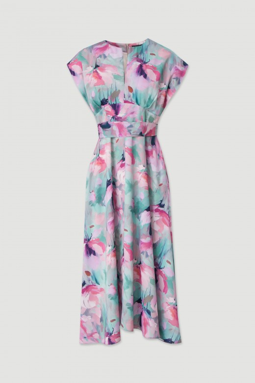 Vestido midi estampado cintado Vestido midi estampado cintado