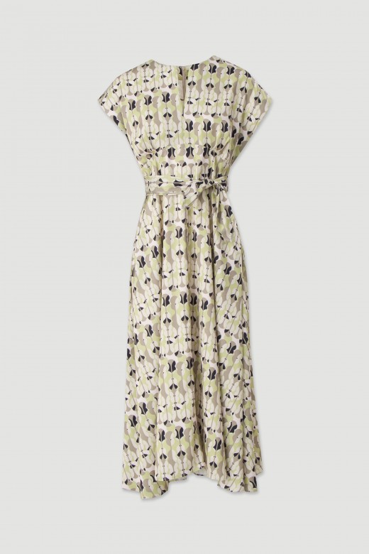 Vestido midi estampado com cinto