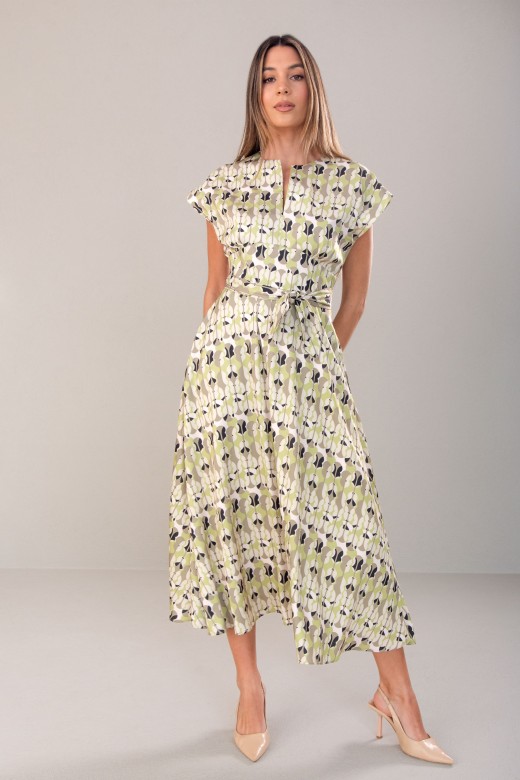 Vestido midi estampado con cinturn
