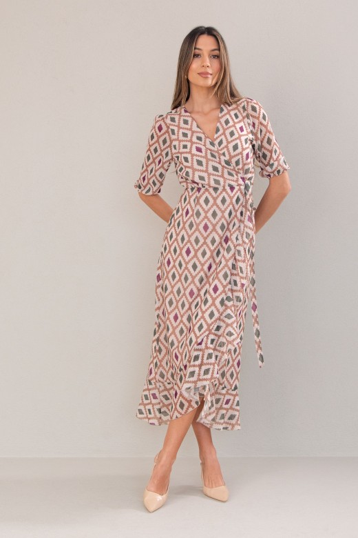 Vestido midi estampado em trespasse