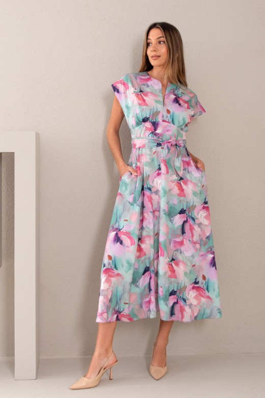Vestido midi estampado cintado Vestido midi estampado cintado
